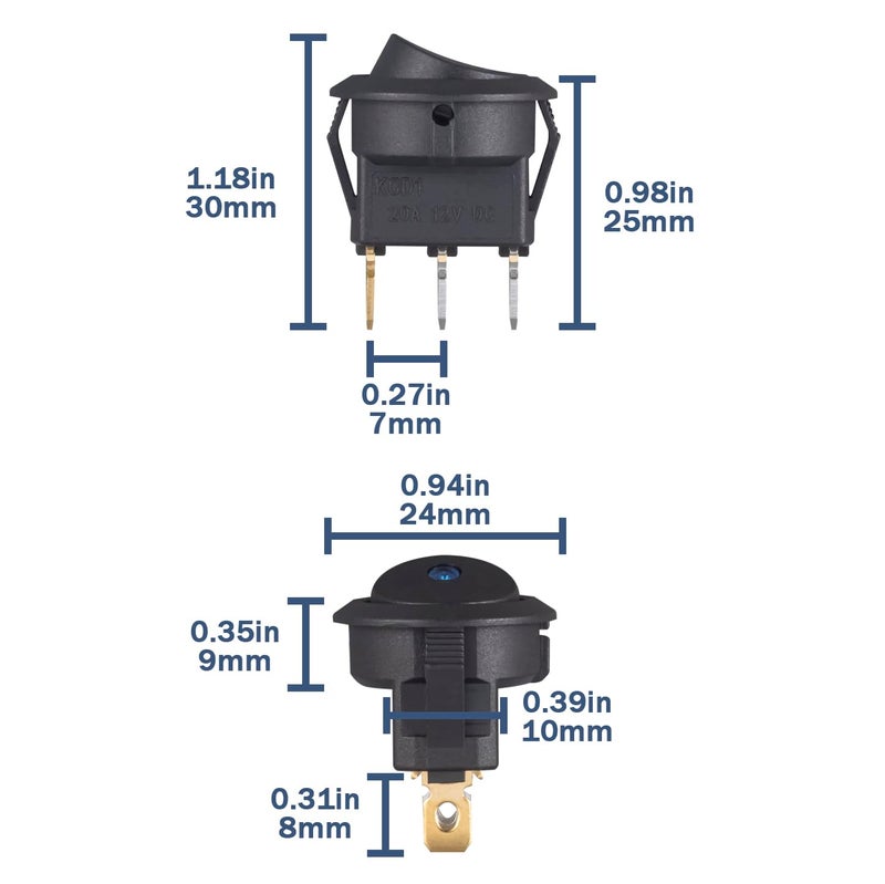 VEXUNGA Round Lighted Rocker Switch 12V 20A DC Blue Led Light Circle Rocker Switches On Off 3 Pin Small Round Square Toggle Switch for Car Boat (Pack of 10pcs) - Image 2